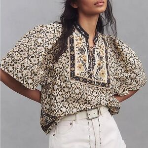 By Anthropologie Pleated Puff-Sleeve Blouse